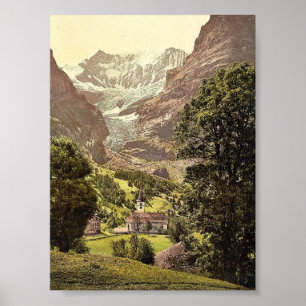 Grindelwald, church and Eiger Mountain, Bernese Ob Poster
