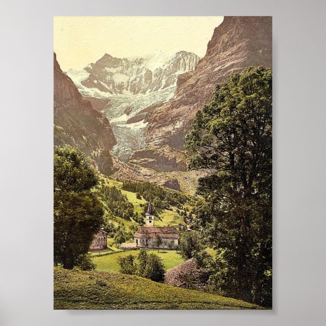 Grindelwald, church and Eiger Mountain, Bernese Ob Poster (Front)