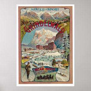 Grindelwald - Poster vintage du sport d'hiver