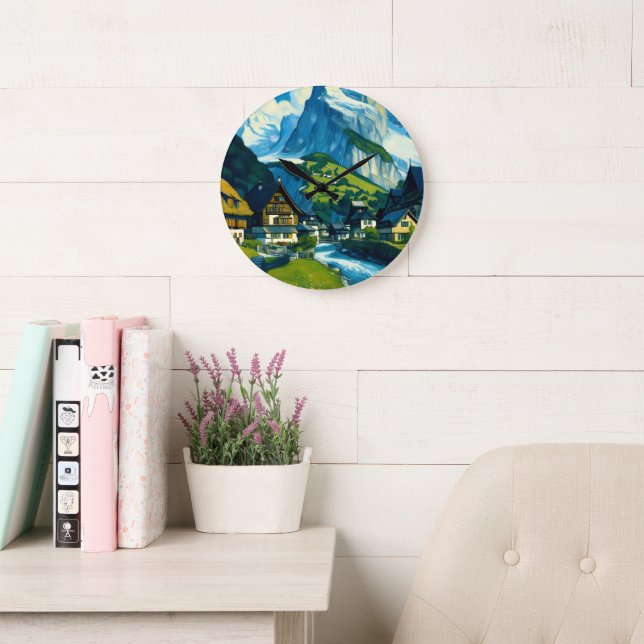 Grindelwald Switzerland Art Large Clock (Reading Room)