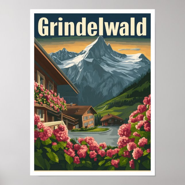 Grindelwald Switzerland Art Vintage Travel  Poster (Front)