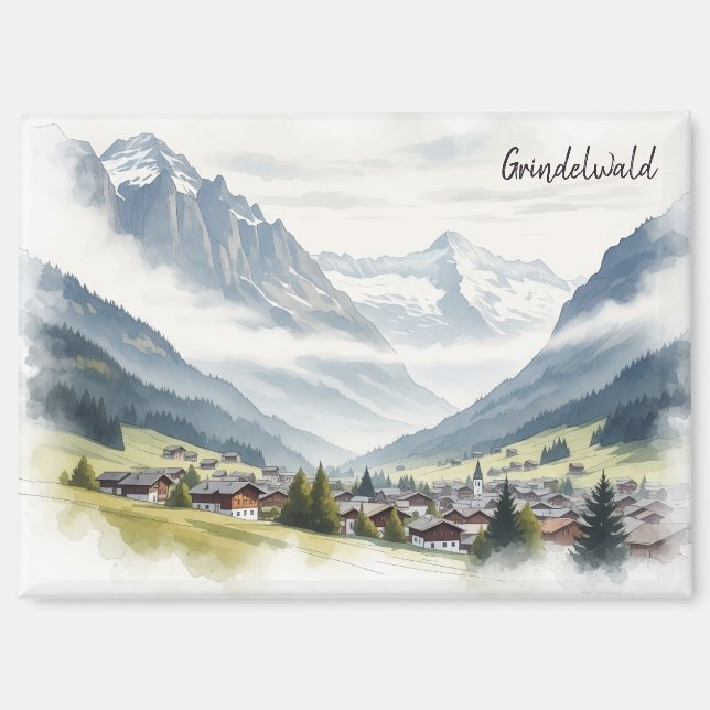 Grindelwald Switzerland Travel watercolour Magnet (Front)