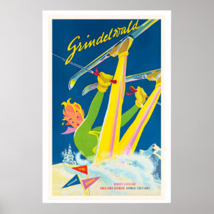 Grindelwald Switzerland Vintage Ski Poster