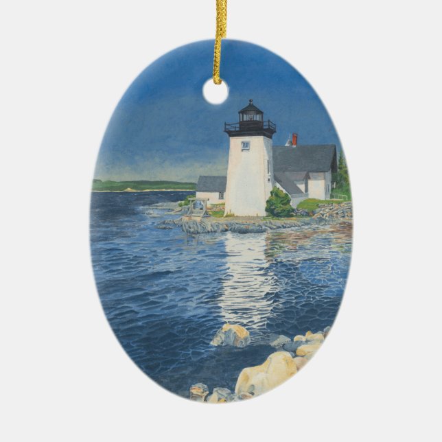 Grindle Point Lighthouse Ceramic Ornament (Front)