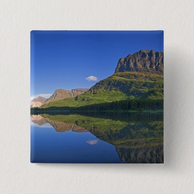 Grinnel Point and Allen Mountain reflect into 2 Inch Square Button (Front)
