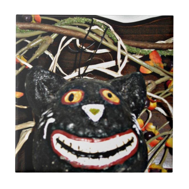 Grinning Black Cat Tile (Front)