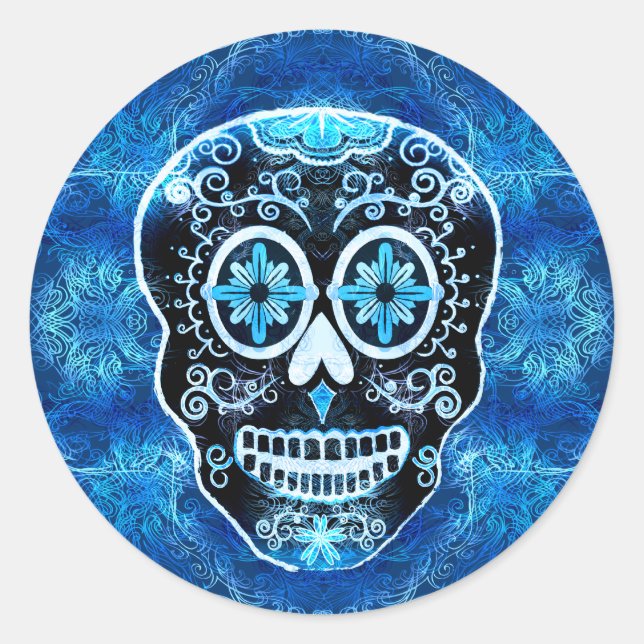 Grinning Blue Calavera Stickers (Front)