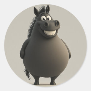 Grinning Cartoon Black Horse Sticker