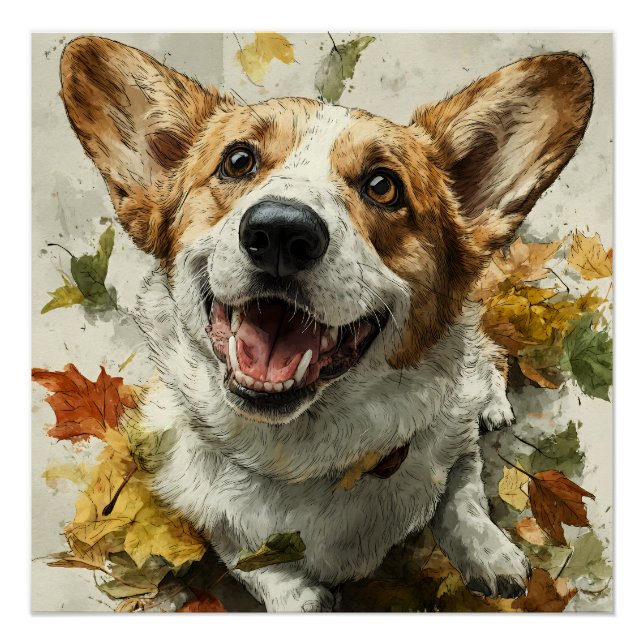 Grinning Corgi Autumn Joy Poster (Front)