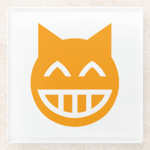 Grinning Emoji Cat Glass Coaster