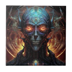 Grinning Evil Alien Man Sci-Fi Art Tile
