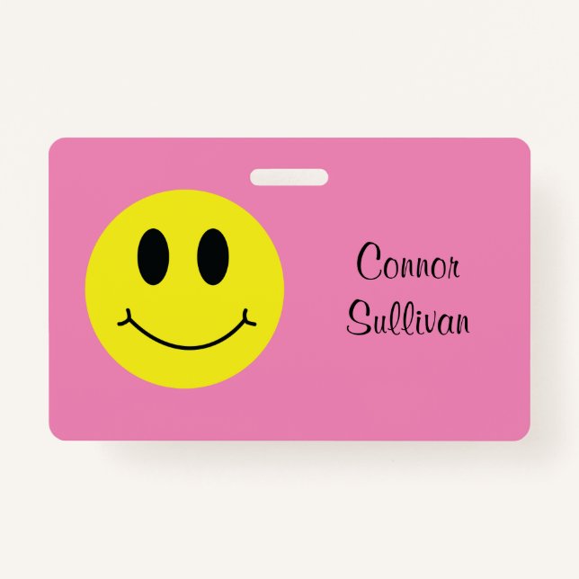 Grinning Face Classic with First Last Name Badge (Back)