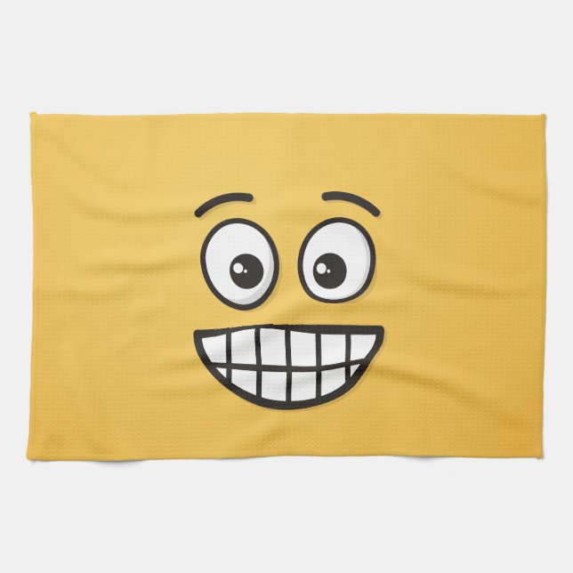 Grinning Face with Open Eyes Kitchen Towel (Horizontal)