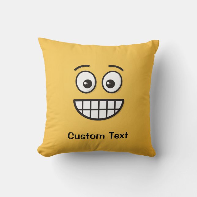 Grinning Face with Open Eyes Throw Pillow (Front)
