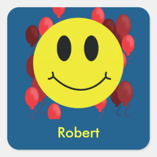 Grinning Face with Red Balloons Personalized Square Sticker