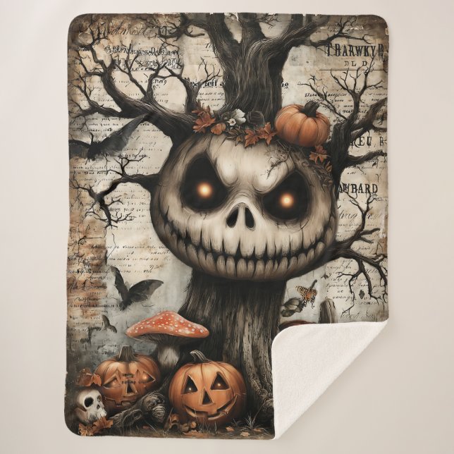 Grinning Grove – Where Shadows Smile Sherpa Blanket (Front)