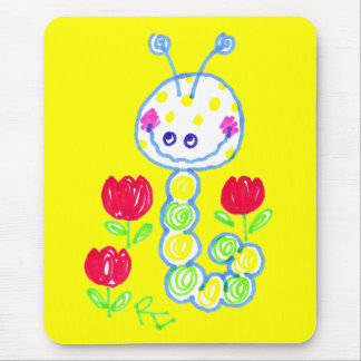 Grinning Happy Caterpillar Yellow Background Mouse Pad