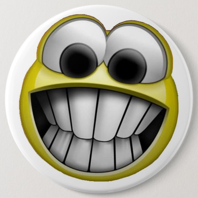 Grinning Happy Face 6 Inch Round Button (Front)