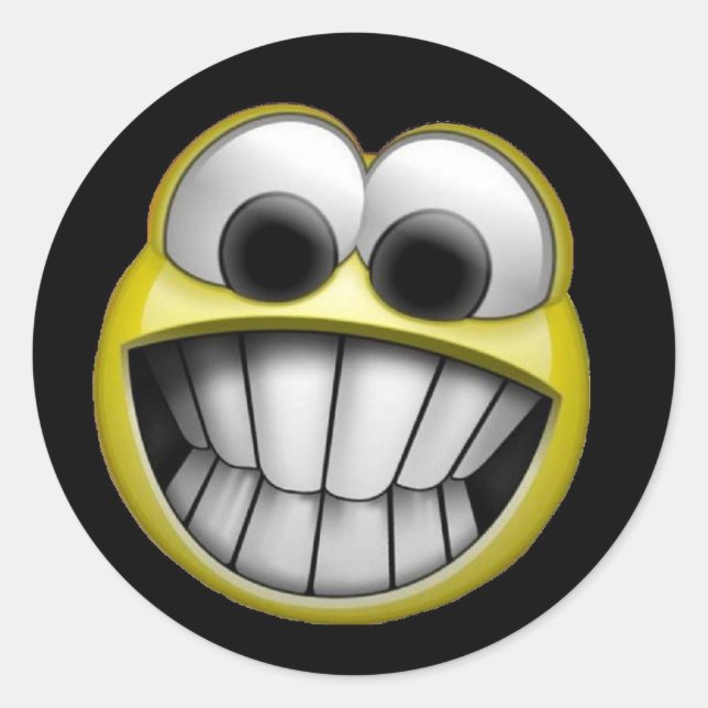 Grinning Happy Face Classic Round Sticker (Front)