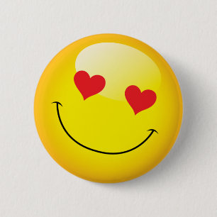 Grinning Happy Love Heart Emoji Man Face Party 2 Inch Round Button