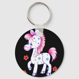 Grinning Happy Pony Black Background Keychain