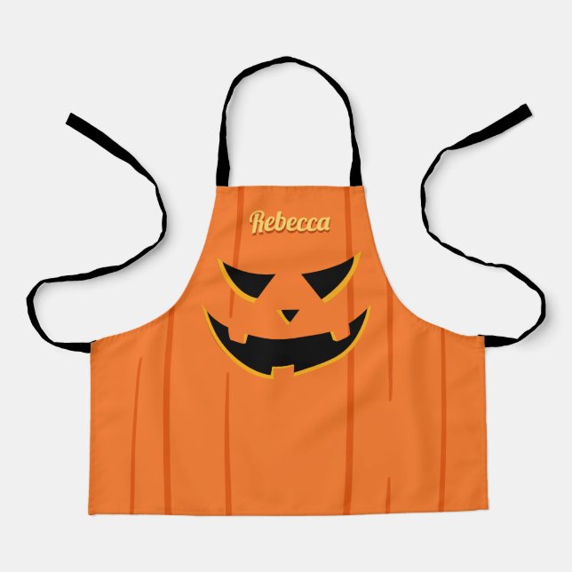 Grinning Jack O' Lantern Pumpkin Halloween Kids Apron (Front)