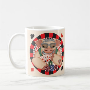 Grinning poker pig coffee mug