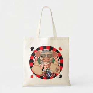 Grinning poker pig tote bag