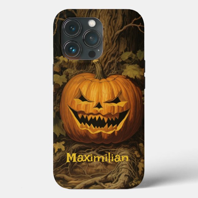 Grinning Pumpkin Halloween Your Custom Name Case-Mate iPhone Case (Back)