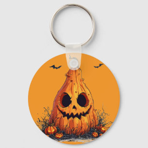 Grinning Pumpkin With a Ghoulish Expression Keychain