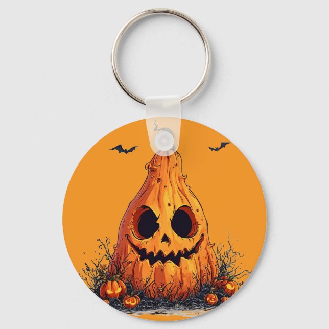 Grinning Pumpkin With a Ghoulish Expression Keychain (Front)