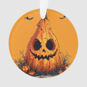 Grinning Pumpkin With a Ghoulish Expression Ornament