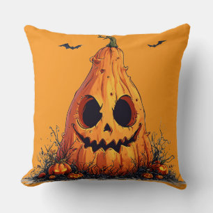 Grinning Pumpkin With a Ghoulish Expression Throw Pillow