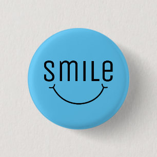 Grinning smile blue face 1 inch round button