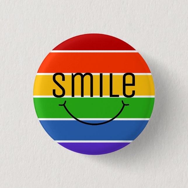 Grinning smile rainbow 1 inch round button (Front)