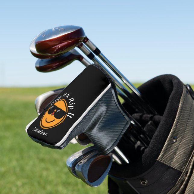 Grip It and Rip It Orange Happy Face Sunglasses Golf Head Cover (In Situ)