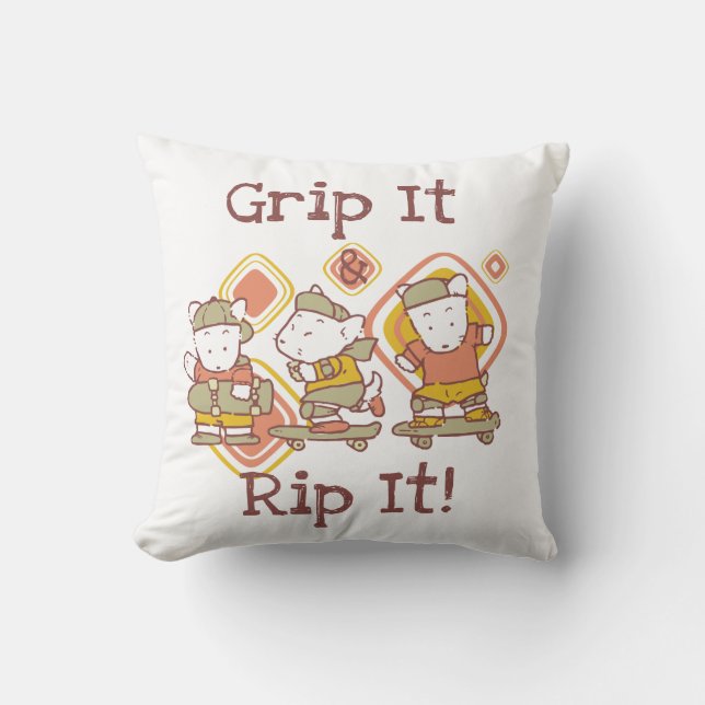 Grip It and Rip It Skateboarding Throw Pillow (Front)