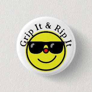 Grip It and Rip It Yellow Happy Face Sunglasses 1 Inch Round Button