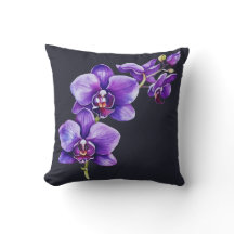 Gris Ardoise Noire, Orchidée Violette Jeu Oreiller