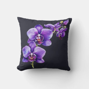 Gris Ardoise Noire, Orchidée Violette Jeu Oreiller