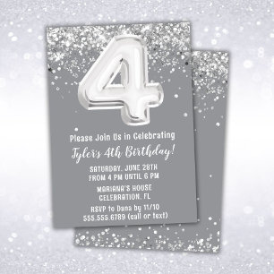 Gris Argent 4e anniversaire Fête Invitation