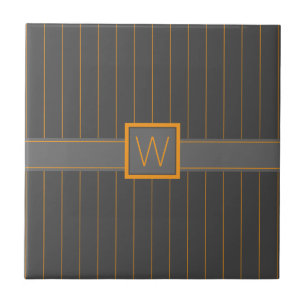 Gris avec carreaux à rayures orange
