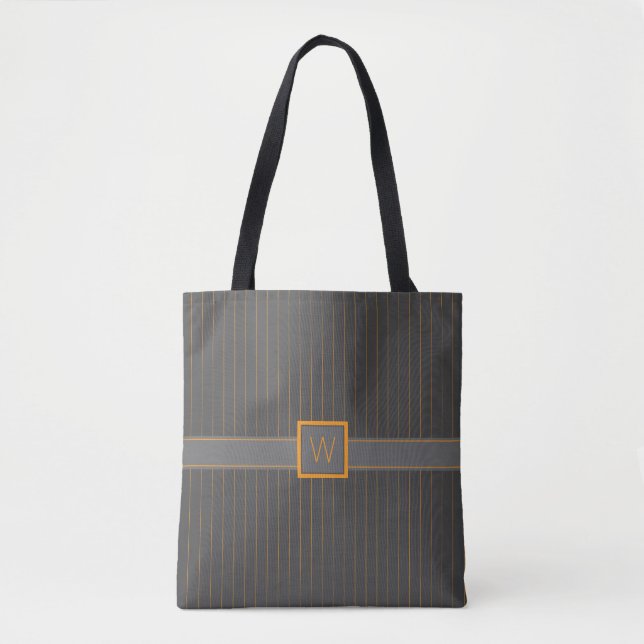 Gris avec des rayures orange Sac tout-sur-impressi (Devant)