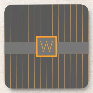 Gris avec Dessous de verre Carré à rayures orange