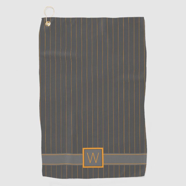 Gris avec la serviette de golf Orange Pinstripes (Devant)