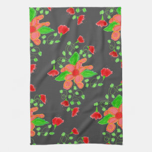 Gris Avec Rouge Floral Serviette À Main Élégante