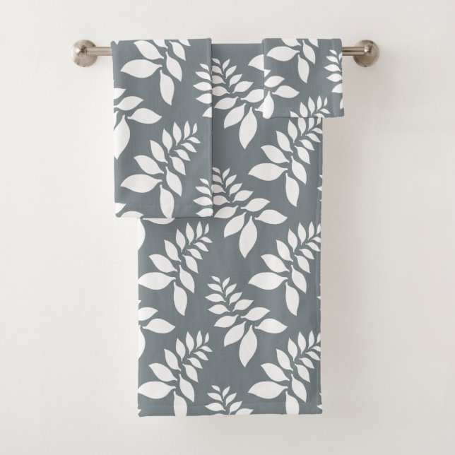 Gris avec serviette de bain feuille blanche (En situation)