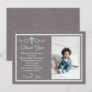 Gris bleu de premier de communion garçon de carte