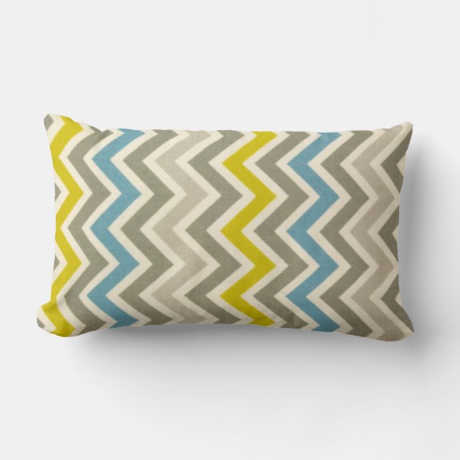 Gris bleu jaune Chevron Grand Coussin (Recto)