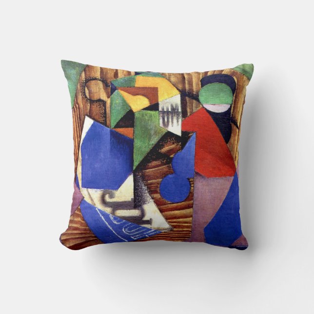 Gris - Bottle of Rum and Newspaper Throw Pillow (Front)